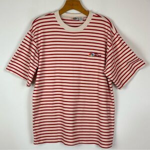 Vintage Mens NBC Sports Single Stitch Red White Crew Neck 100% Cotton T-Shirt L
